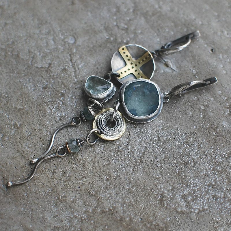 Blue Stone Cross Earrings "Cocktail Hour" – Elegant & refined