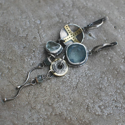 Blue Stone Cross Earrings "Cocktail Hour" – Elegant & refined