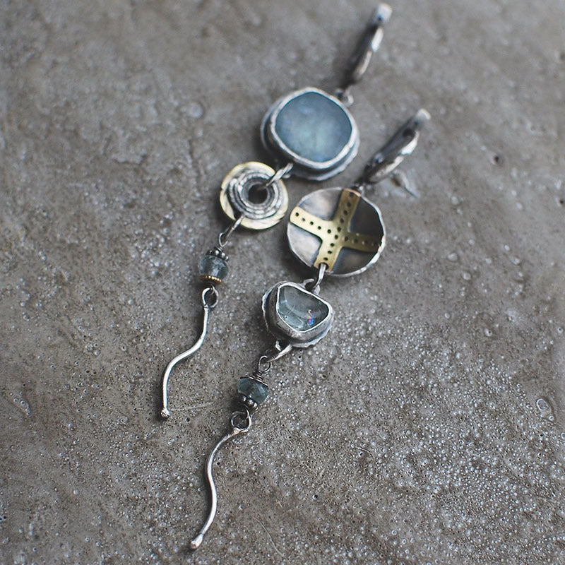 Blue Stone Cross Earrings "Cocktail Hour" – Elegant & refined