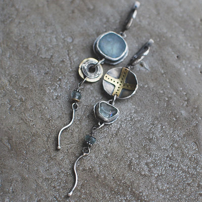 Blue Stone Cross Earrings "Cocktail Hour" – Elegant & refined