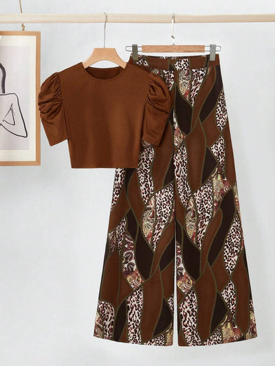 Geometric print t-shirt and wide leg pants set "Sunday Picnic" – Chic & casual