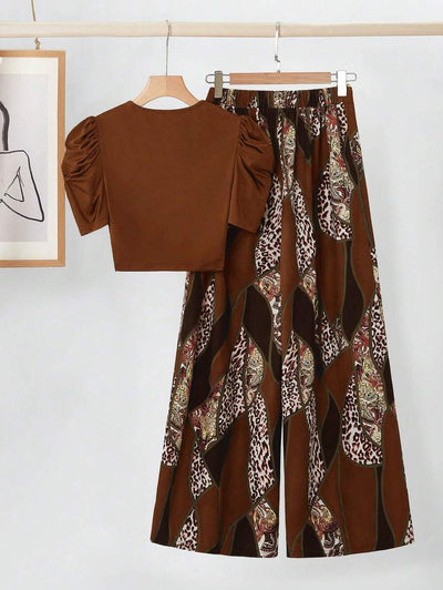 Geometric print t-shirt and wide leg pants set "Sunday Picnic" – Chic & casual