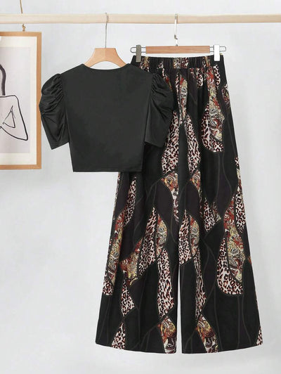 Geometric print t-shirt and wide leg pants set "Sunday Picnic" – Chic & casual