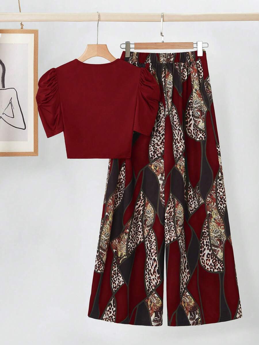 Geometric print t-shirt and wide leg pants set "Sunday Picnic" – Chic & casual