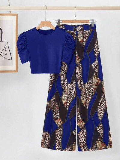 Geometric print t-shirt and wide leg pants set "Sunday Picnic" – Chic & casual