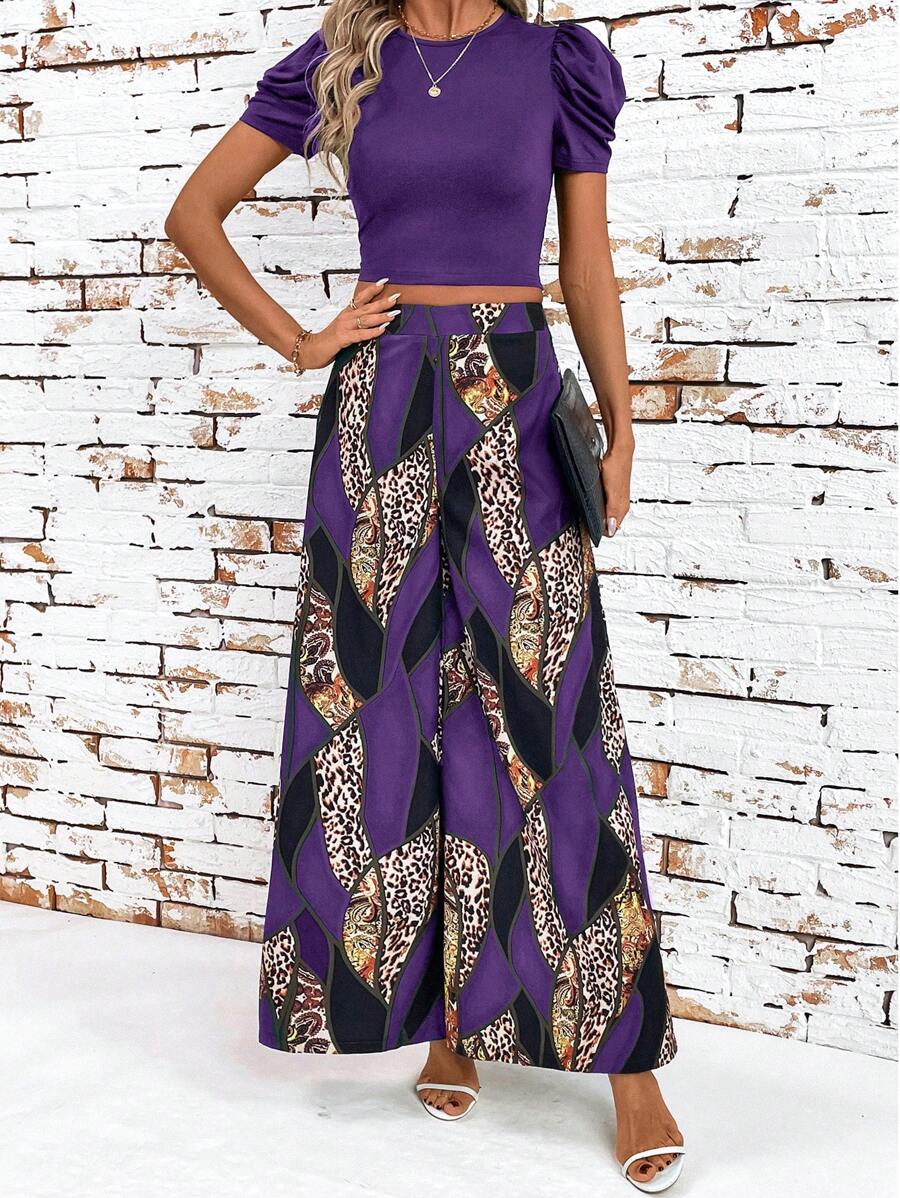 Geometric print t-shirt and wide leg pants set "Sunday Picnic" – Chic & casual