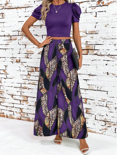 Geometric print t-shirt and wide leg pants set "Sunday Picnic" – Chic & casual