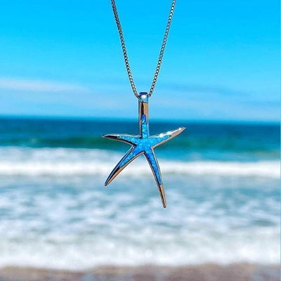 Blue Opal and Silver Starfish Necklace "Beach Walk" – Timeless & chic