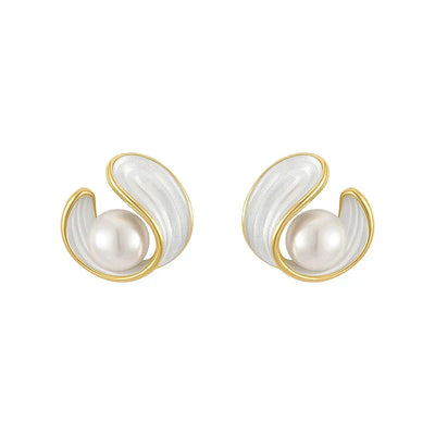 White opal earrings with pearls in gold "Romantic Dinner" – Elegant & refined