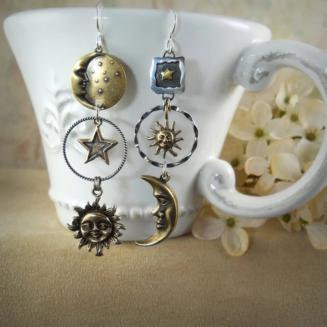 Sun-Moon Pendant Earrings "Cocktail Hour" – Elegant & refined