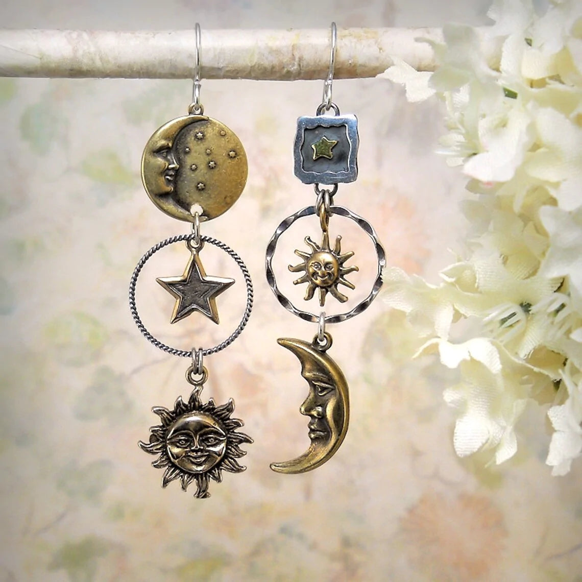 Sun-Moon Pendant Earrings "Cocktail Hour" – Elegant & refined