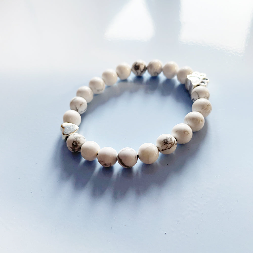 Natural Gemstone Bracelet with Paw & Heart Charm