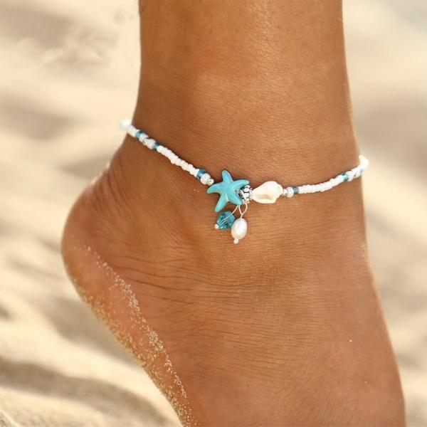Star and Shell anklet bracelet "Beach Walk" – Natural & stylish