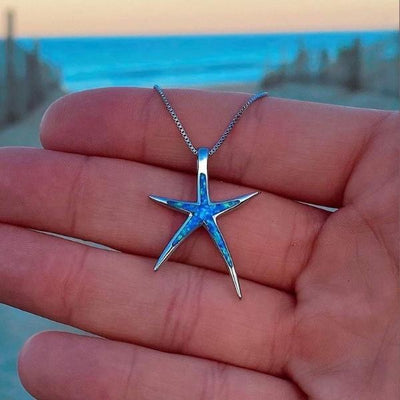 Blue Opal and Silver Starfish Necklace "Beach Walk" – Timeless & chic