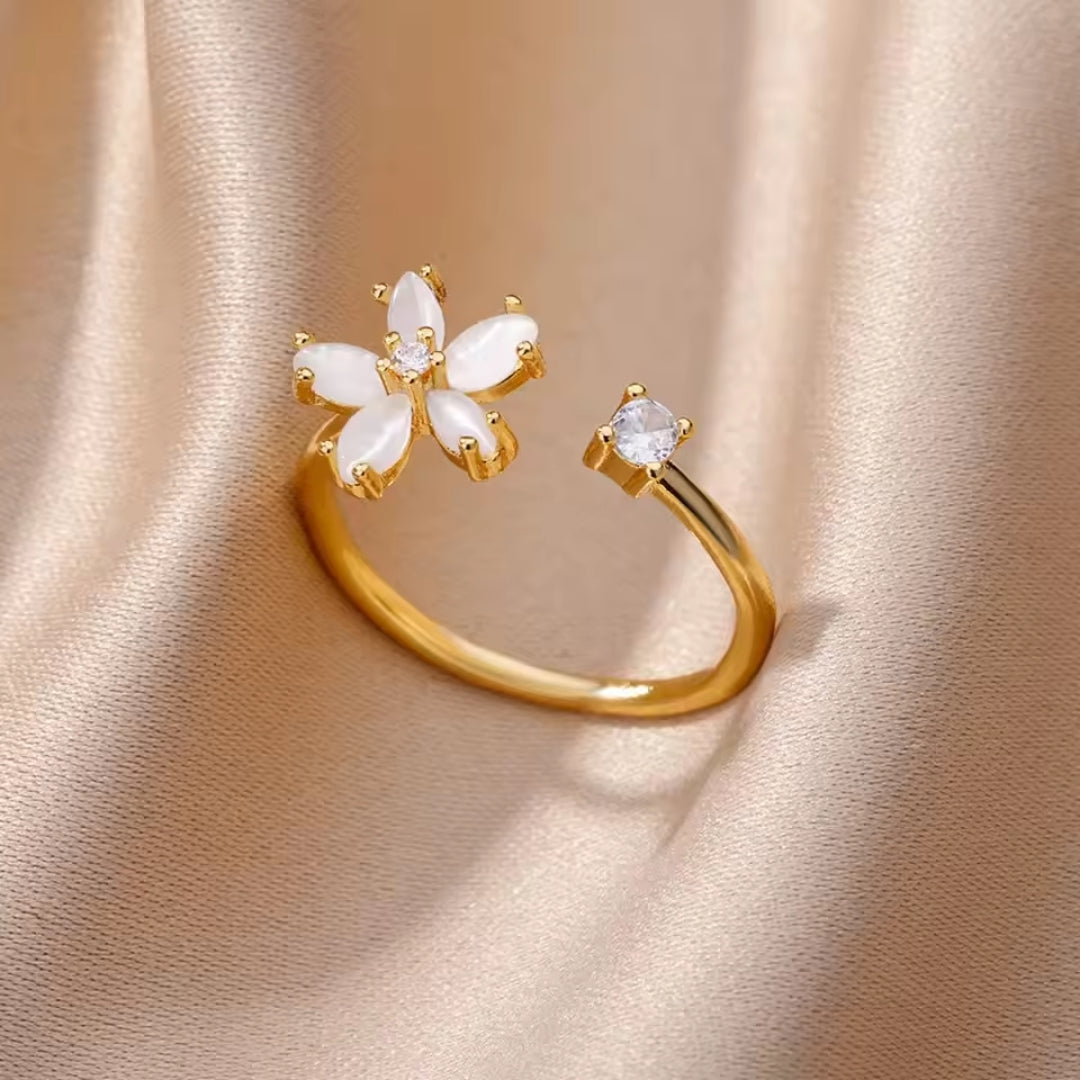 Zirconia flower gold ring "Sunset Soirée" – Elegant & refined