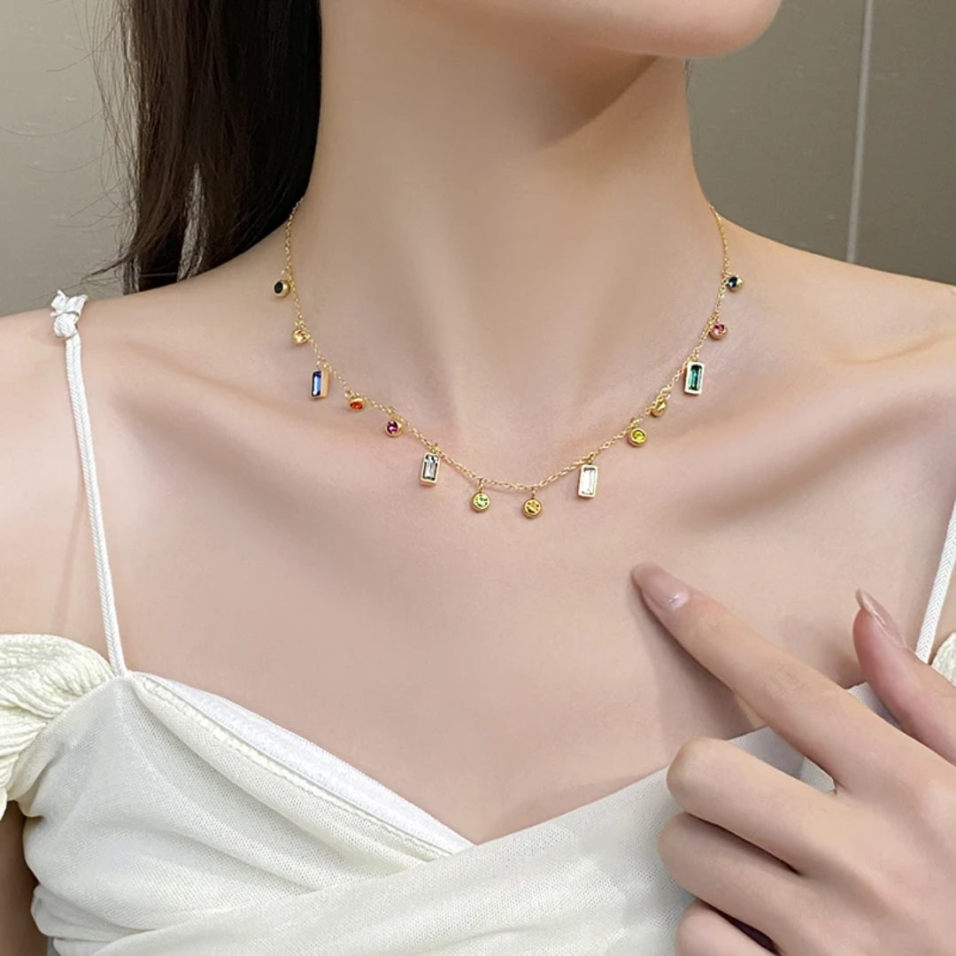 Colorful thin crystal necklace "Cocktail Hour" – Elegant & vibrant
