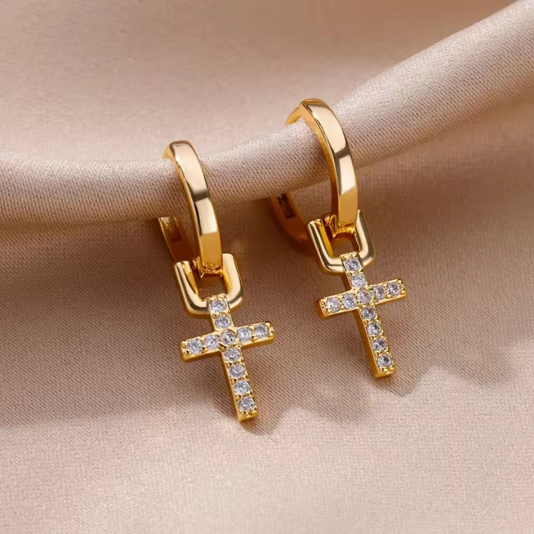 Bright Gold Cross Earrings "Cocktail Hour" – Elegant & refined