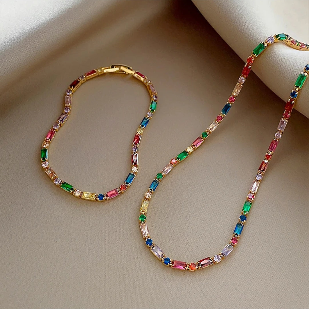 Colorful crystal necklace and bracelet set "Sunset Soirée" – Elegant & vibrant