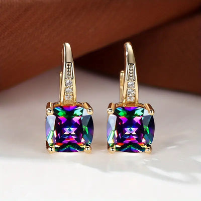 Enchanting Blue Gemstone Gold Hoop Earrings