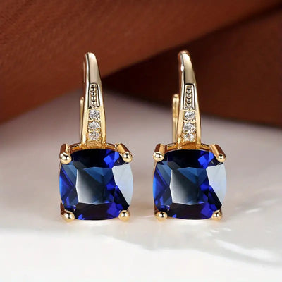 Enchanting Blue Gemstone Gold Hoop Earrings