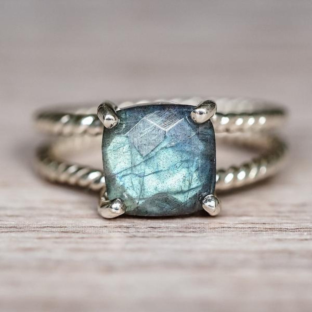Blue ocean silvered ring "Sunday Picnic" – Elegant & refined