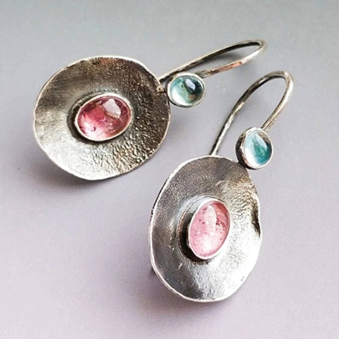 Silver Moonlight Red Stone Earrings