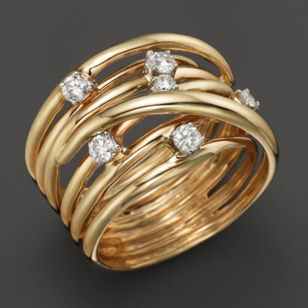 Vintage golden zirconia thin ring "Cocktail Hour" – Elegant & refined