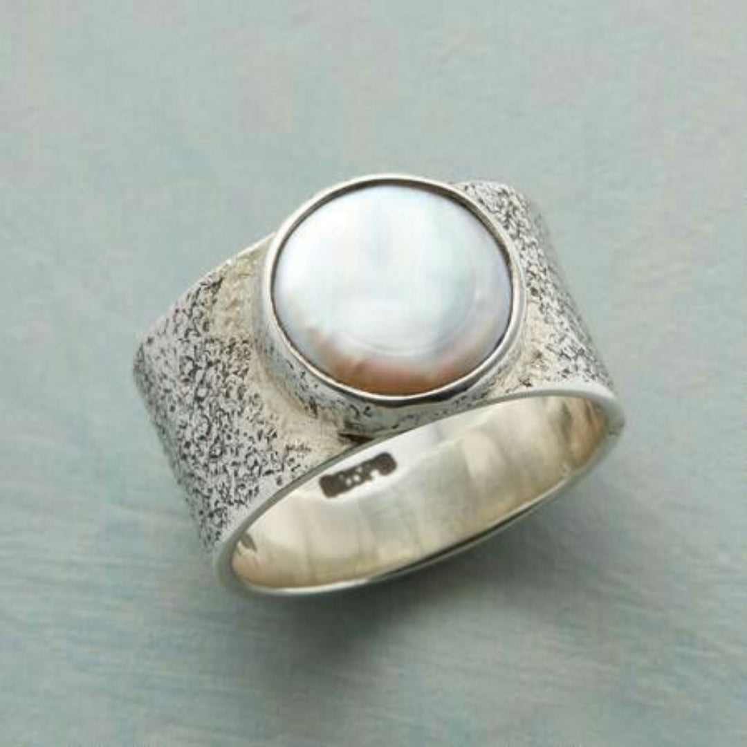 Vintage silver ring with white pearl "Sunset Soirée" – Elegant & refined