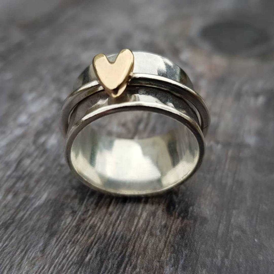 Vintage golden heart silver ring "Romantic Dinner" – Timeless & chic