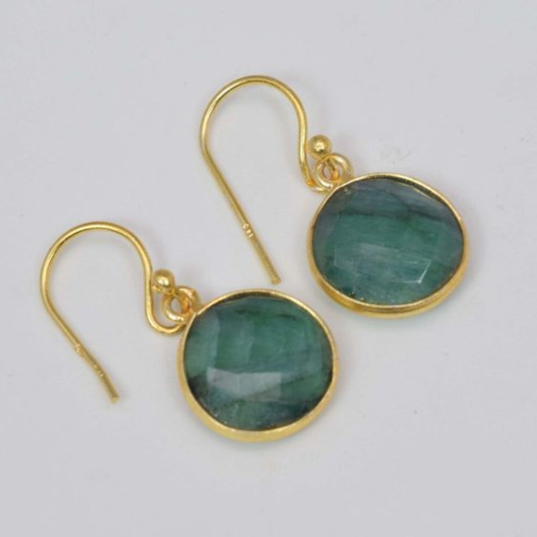 Vintage green glass golden earrings