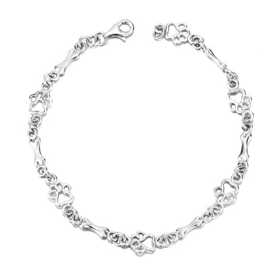 Limited Edition Silver Dog Paw and Bone Charms Bracelet