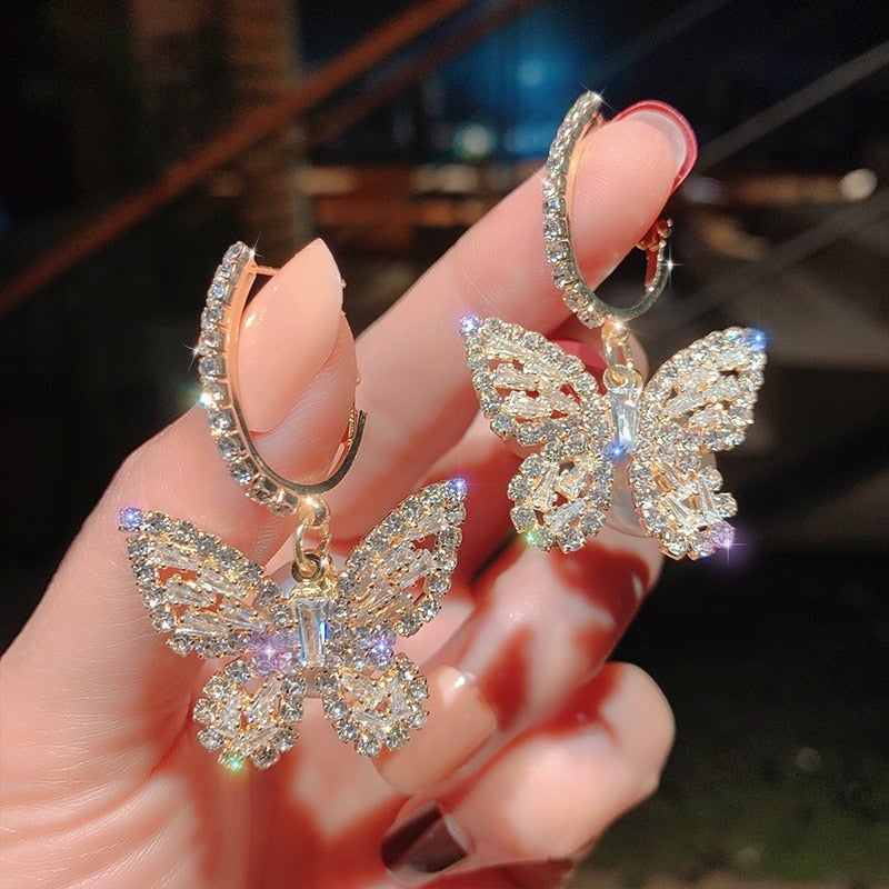 Gold butterfly earrings with zirconia "Garden Party" – Elegant & refined