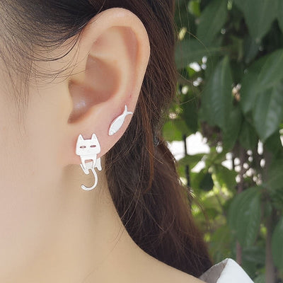 Silver Climbing Kitty Earring "City Brunch" – Chic & casual