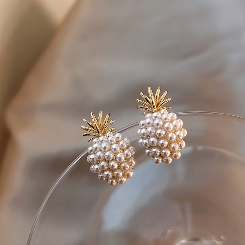 Tropical Pineapple and Pearl Encrusted Earrings "Cocktail Hour" – Elegant & vibrant