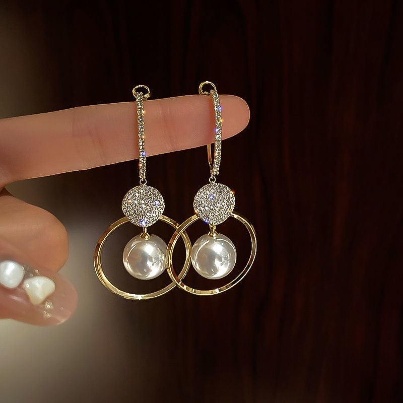 Luxury earrings with cultured pearls and zircons "Cocktail Hour" – Elegant & refined
