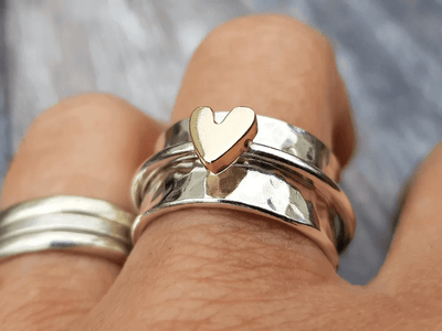 Love - Golden Heart Silver Ring