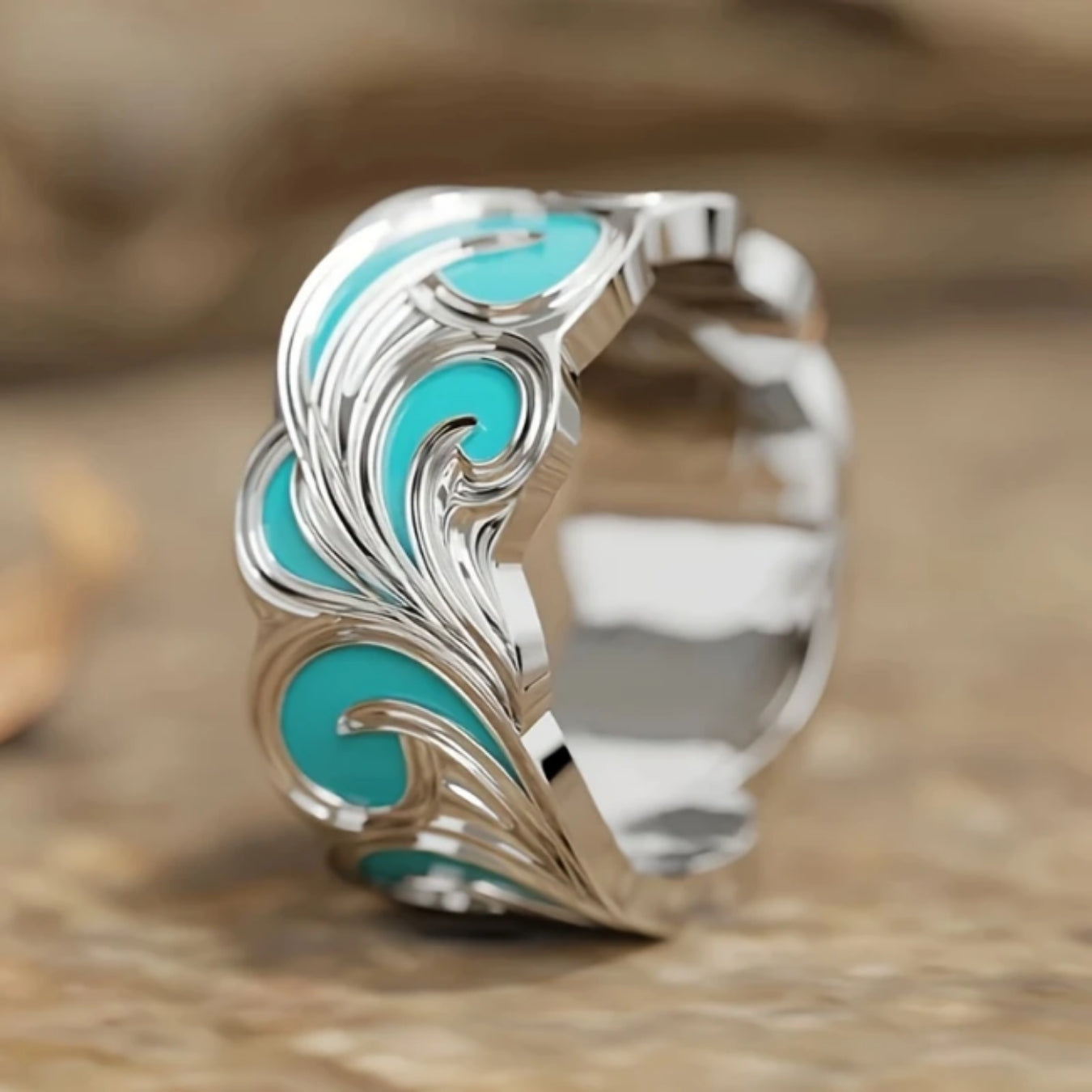 Blue enamel wave silver ring "Sunset Soirée" – Elegant & refined
