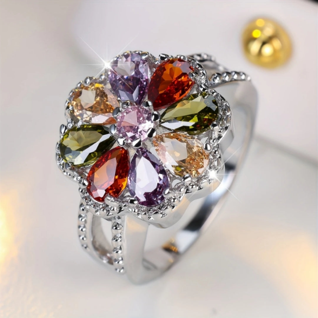 Colorful sparkling daisy silver ring "Garden Party" – Joyful & polished