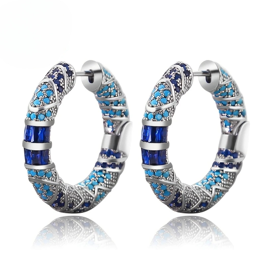 Blue zirconia hoop earrings "Cocktail Hour" – Elegant & refined