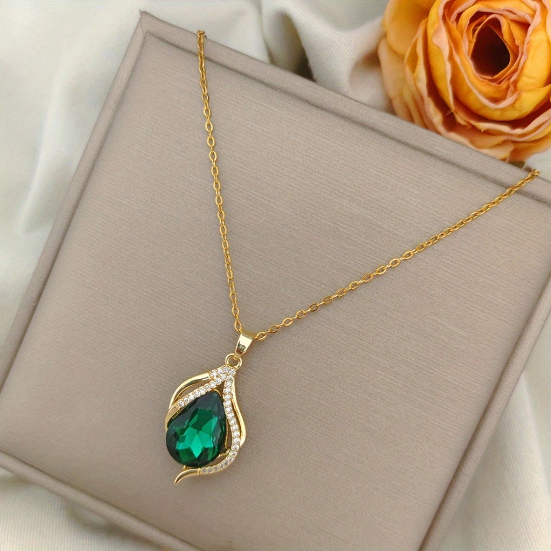 Green gold crystal necklace "Romantic Dinner" – Elegant & refined