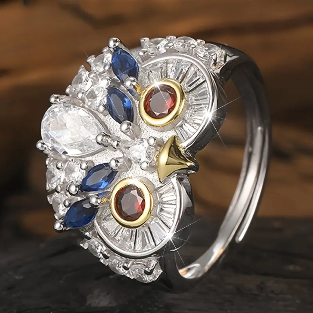 Crystal owl silver ring "Cocktail Hour" – Elegant & refined