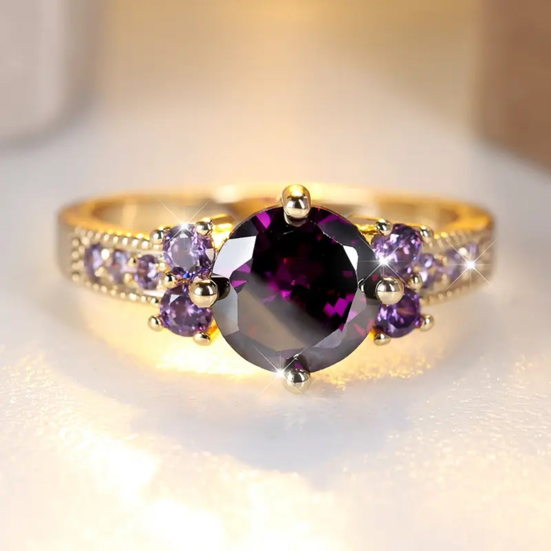 Violet crystal gold ring "Romantic Dinner" – Elegant & refined