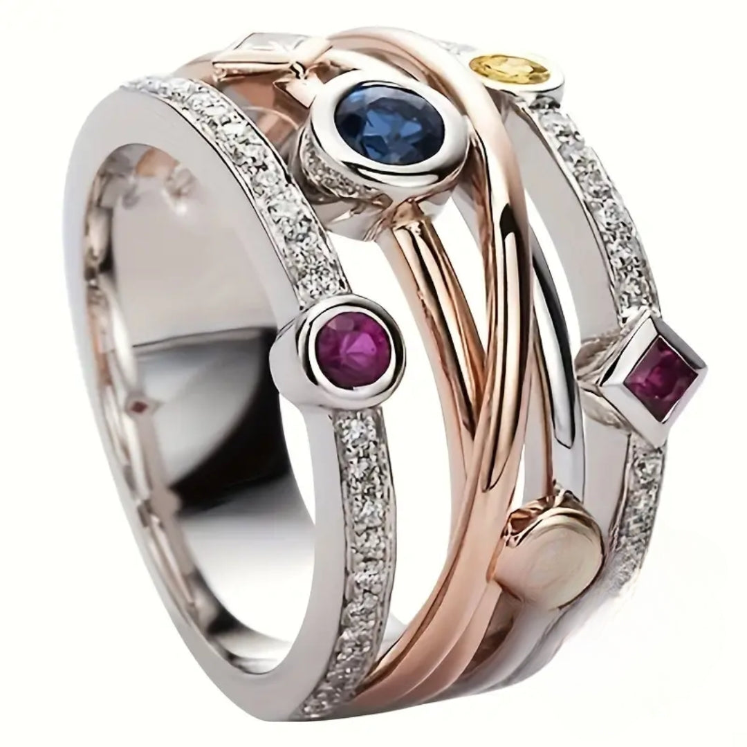 Colorful crystal stones silver ring "Sunset Soirée" – Elegant & vibrant