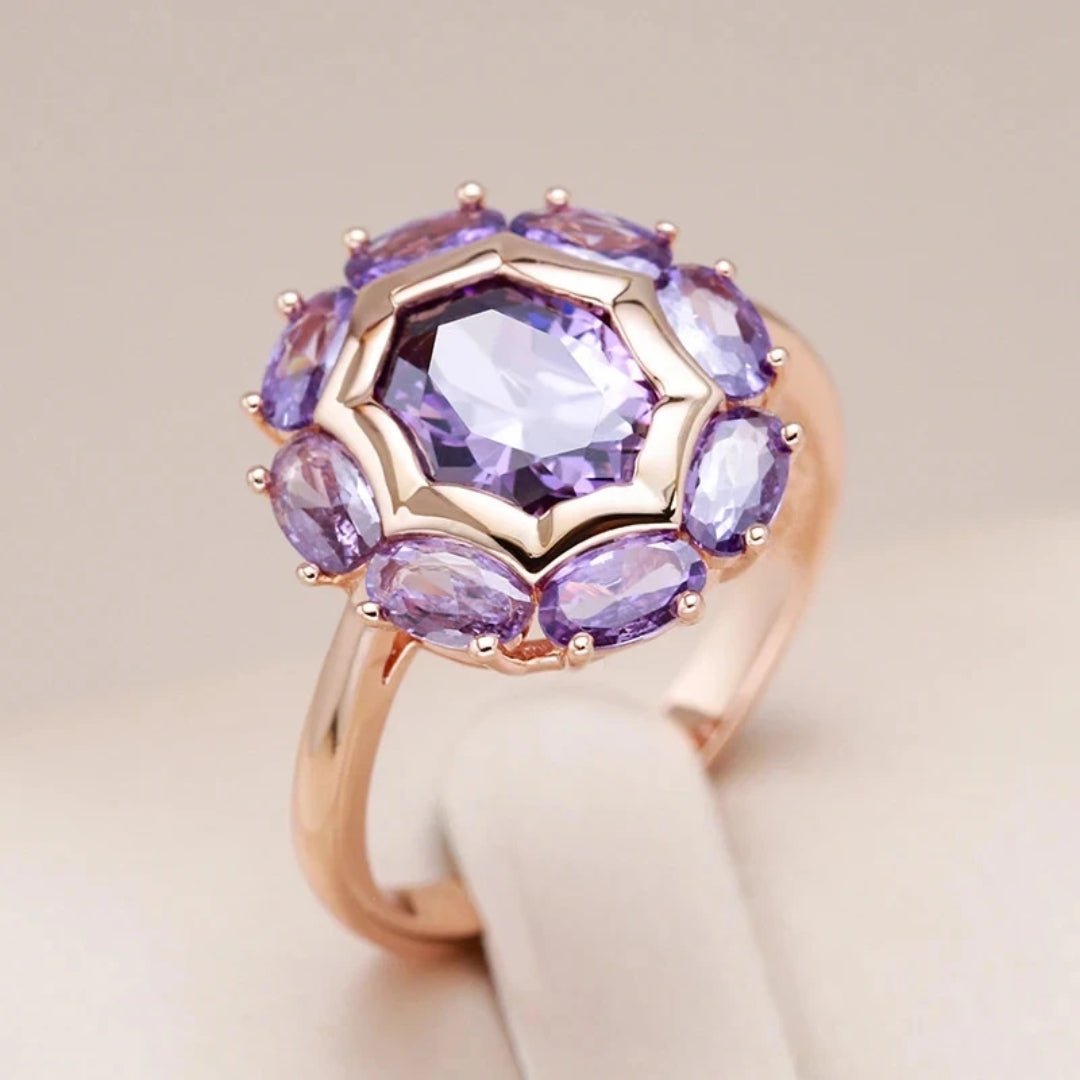 Rounded violet crystal gold ring "Cocktail Hour" – Elegant & refined