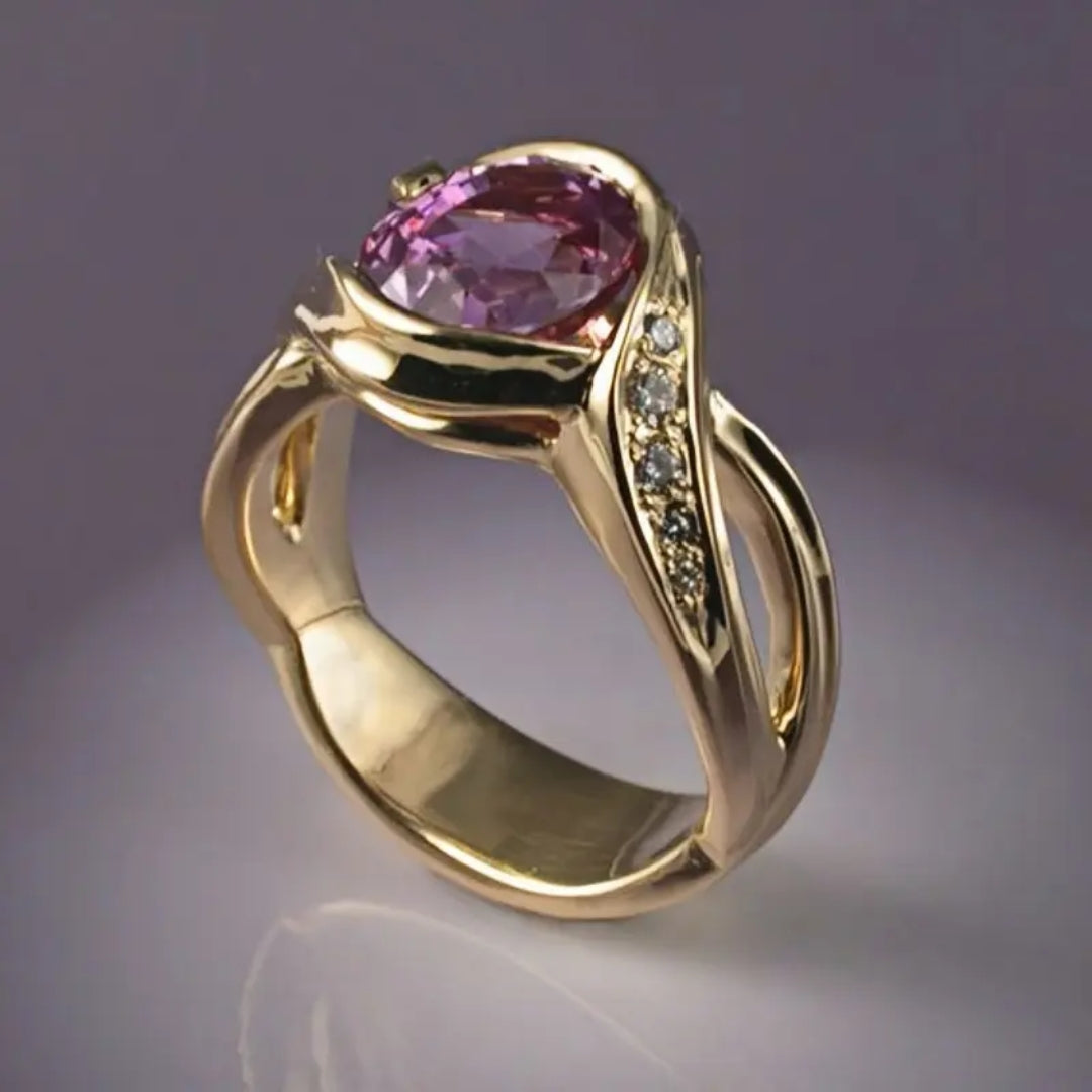 Elegant garnet crystal gold ring "Romantic Dinner" – Elegant & refined