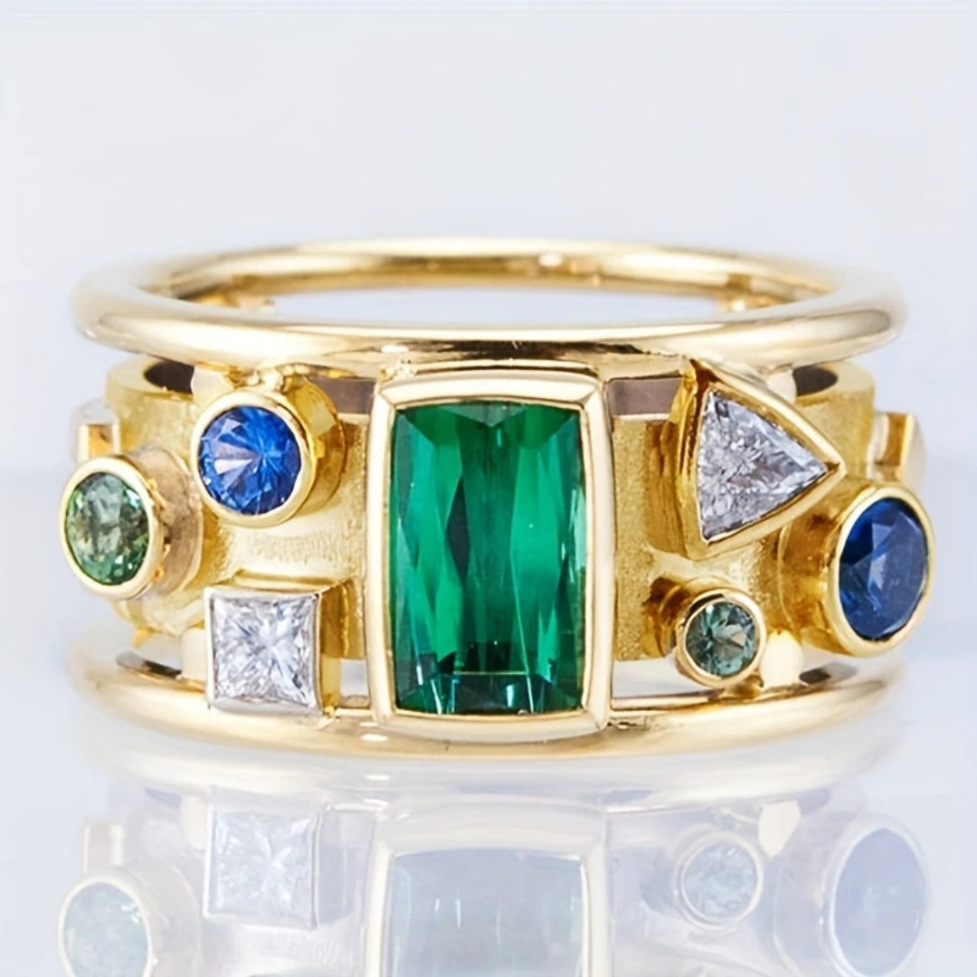 Inlaid colorful crystals gold ring "Sunset Soirée" – Elegant & refined