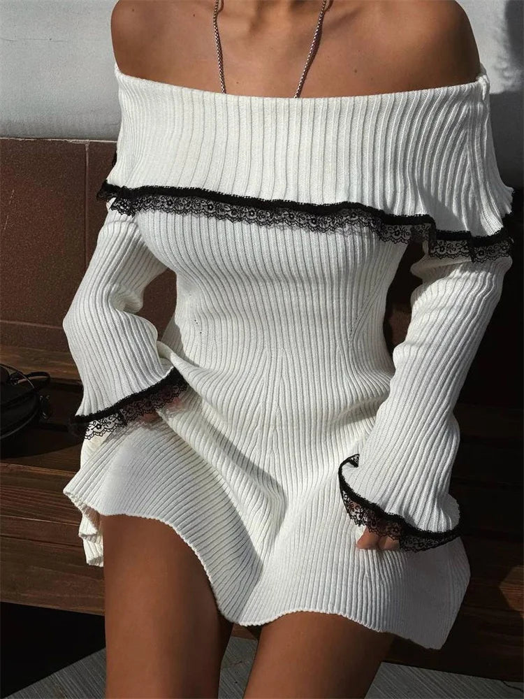 Lace-off shoulder mini dress "Sunset Soirée" – Fresh & feminine