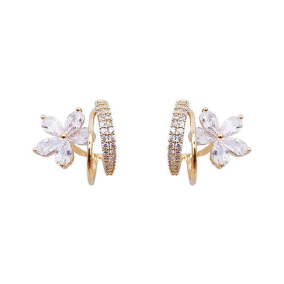 Gold Floral Earrings with Sparkling Zirconia