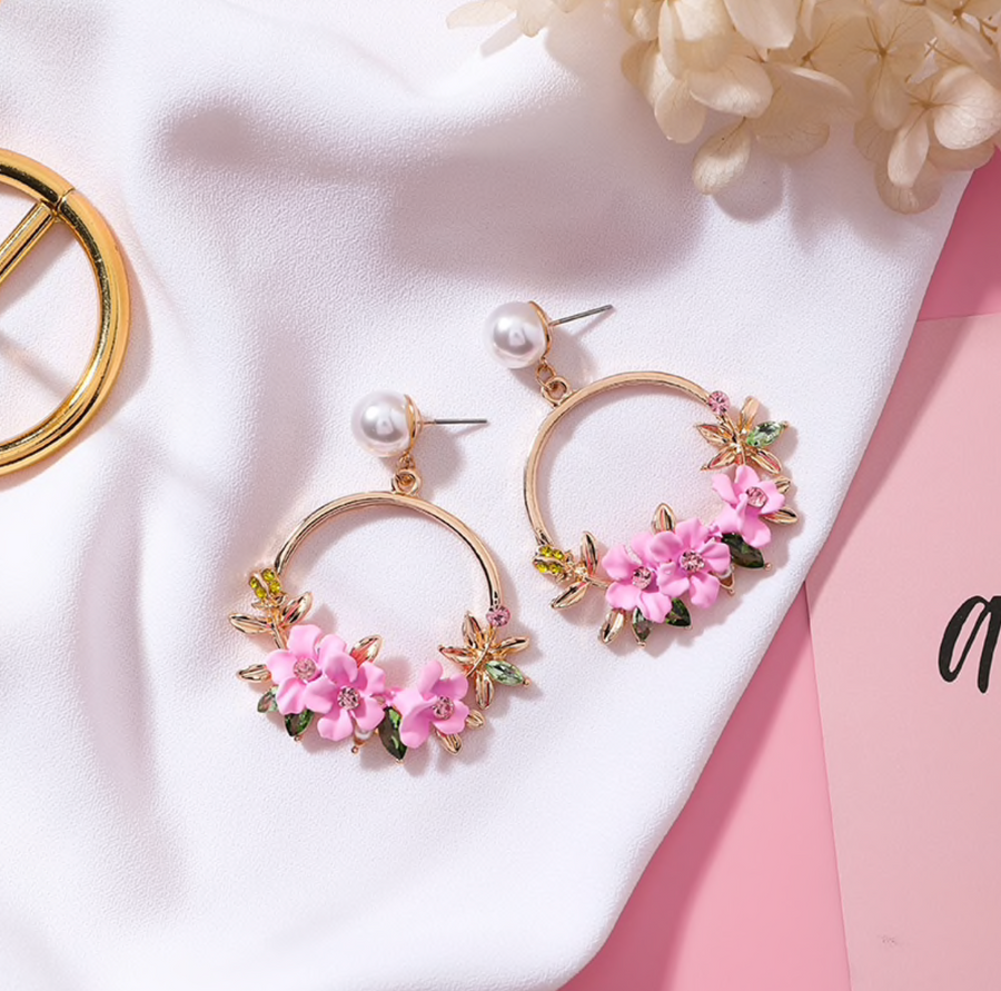 Gold flower and pearl earrings "Garden Party" – Elegant & refined