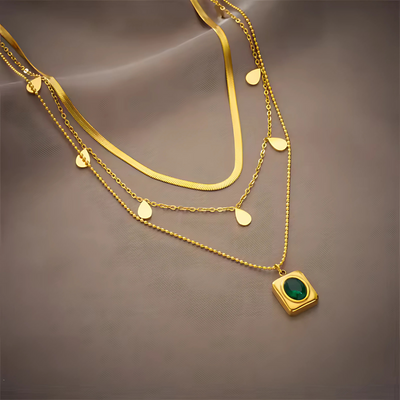 Serena Emerald Elegance Gold Necklace Set